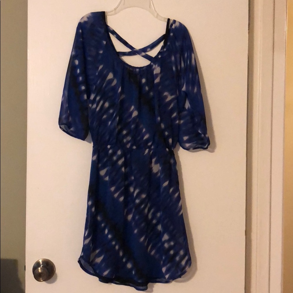 🆕EXPRESS BLUE TIE DIE LONG SLEEVE DRESS WITH SLIP